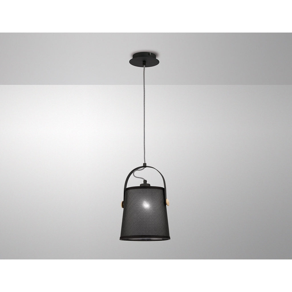 M4927 Nordica Pendant Black Shade 1 Light E27 Matt Black/Beech Black Shade