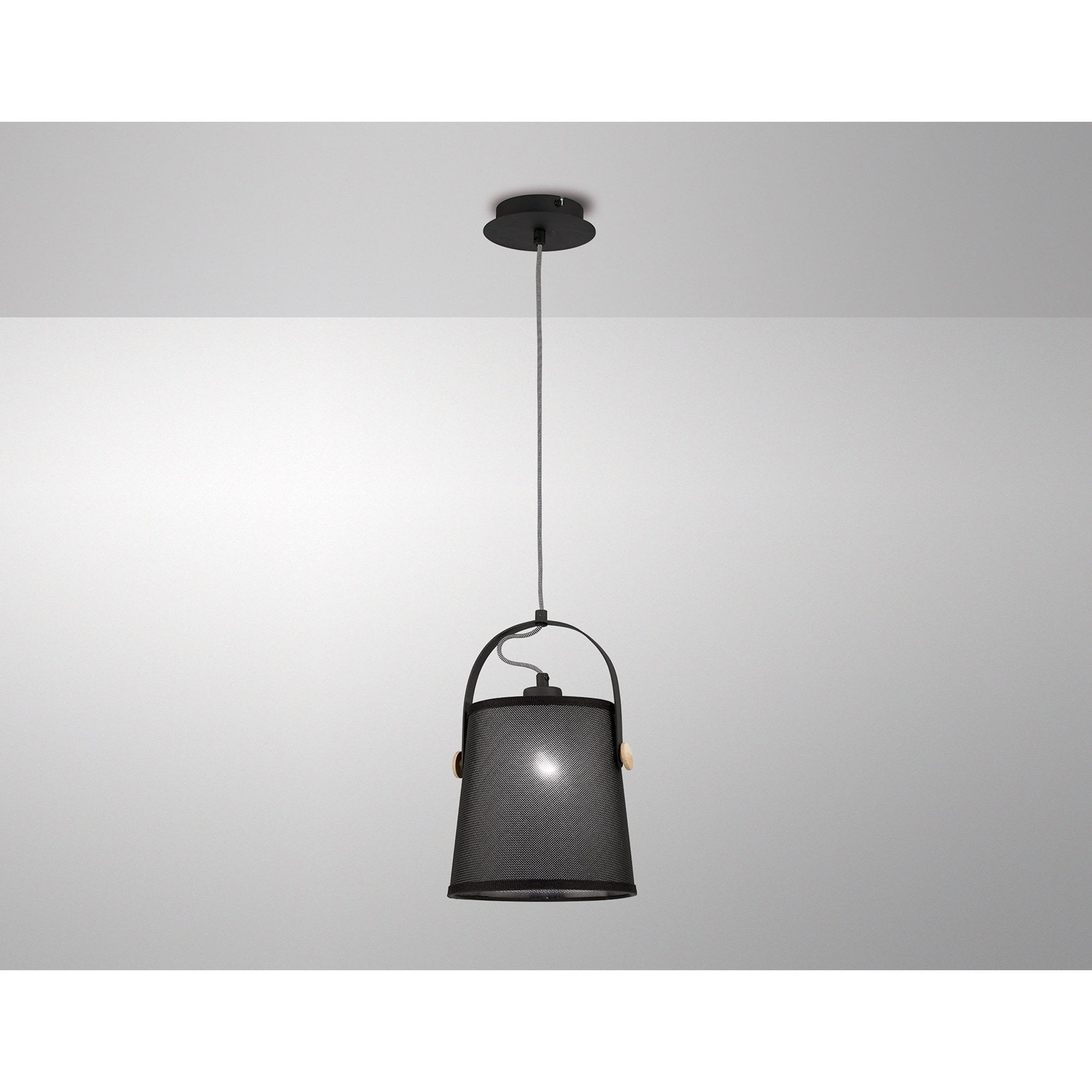 M4927 Nordica Pendant Black Shade 1 Light E27 Matt Black/Beech Black Shade