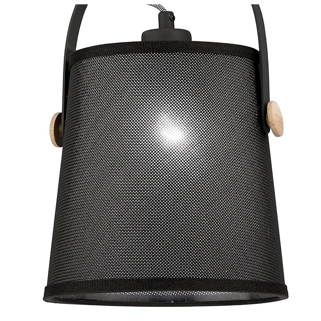 M4927 Nordica Pendant Black Shade 1 Light E27 Matt Black/Beech Black Shade