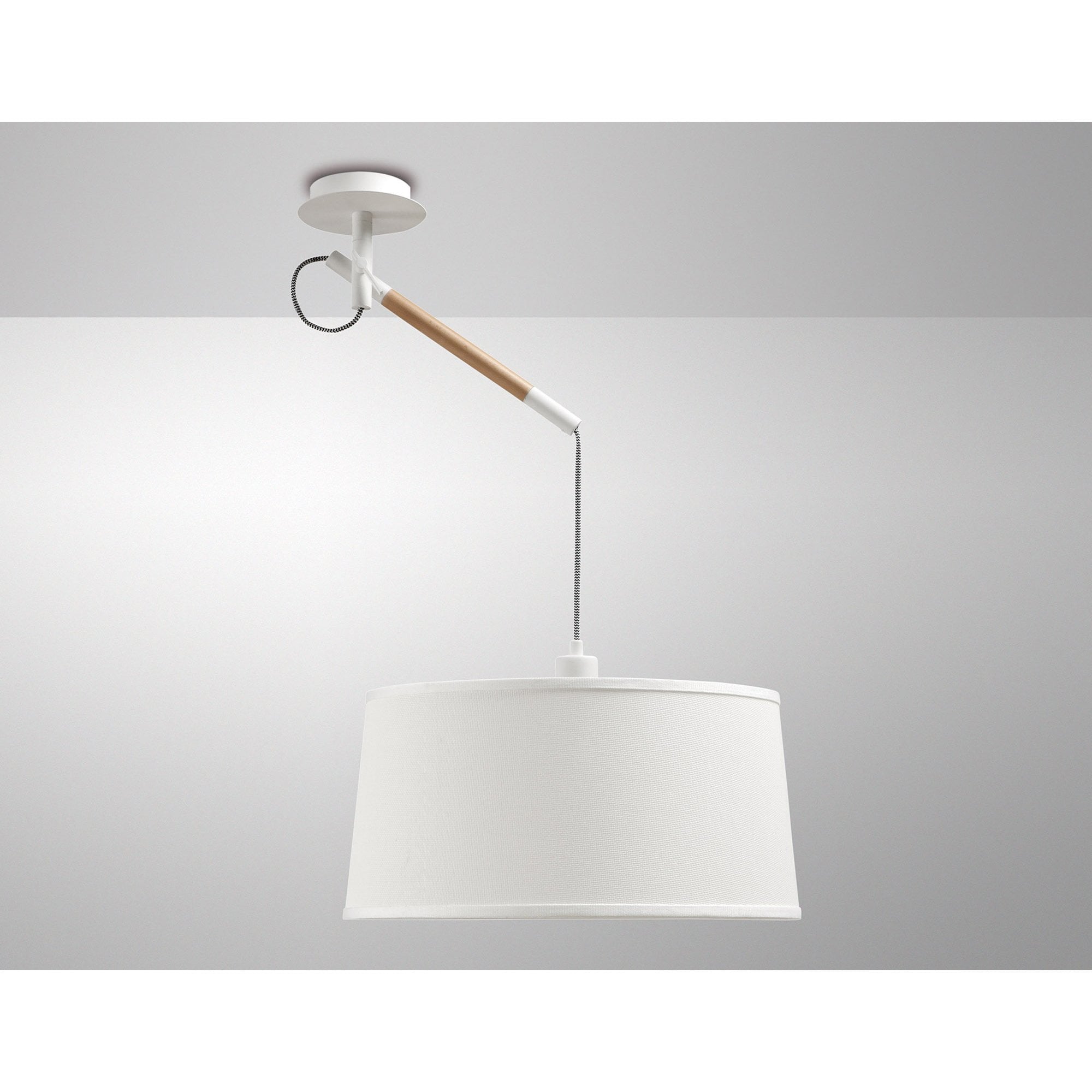 M4928 Nordica Multi Position Pendant White Shade 1 Light E27 Matt White/Beech Ivory White Shade