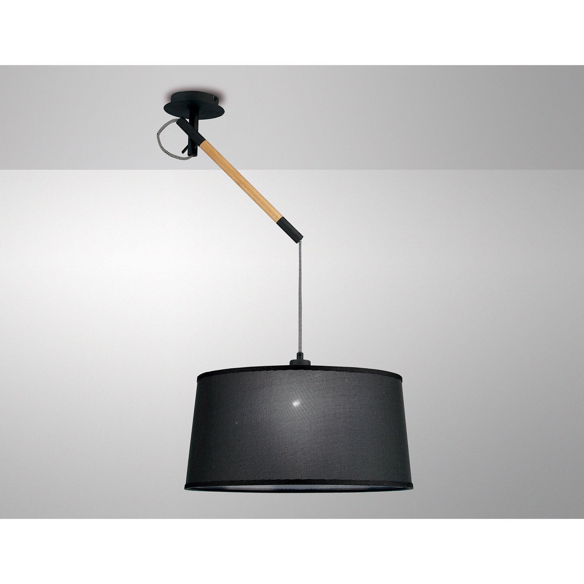 M4929 Nordica Multi Position Pendant Black Shade 1 Light E27 Matt Black/Beech Black Shade