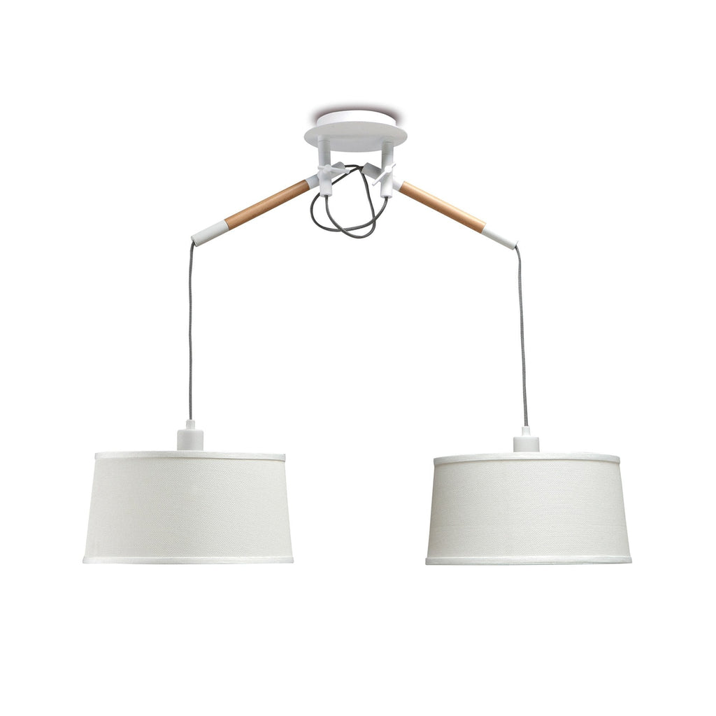 M4930 Nordica Linear Pendant White Shade 2 Light E27 Matt White/Beech Ivory White Shades