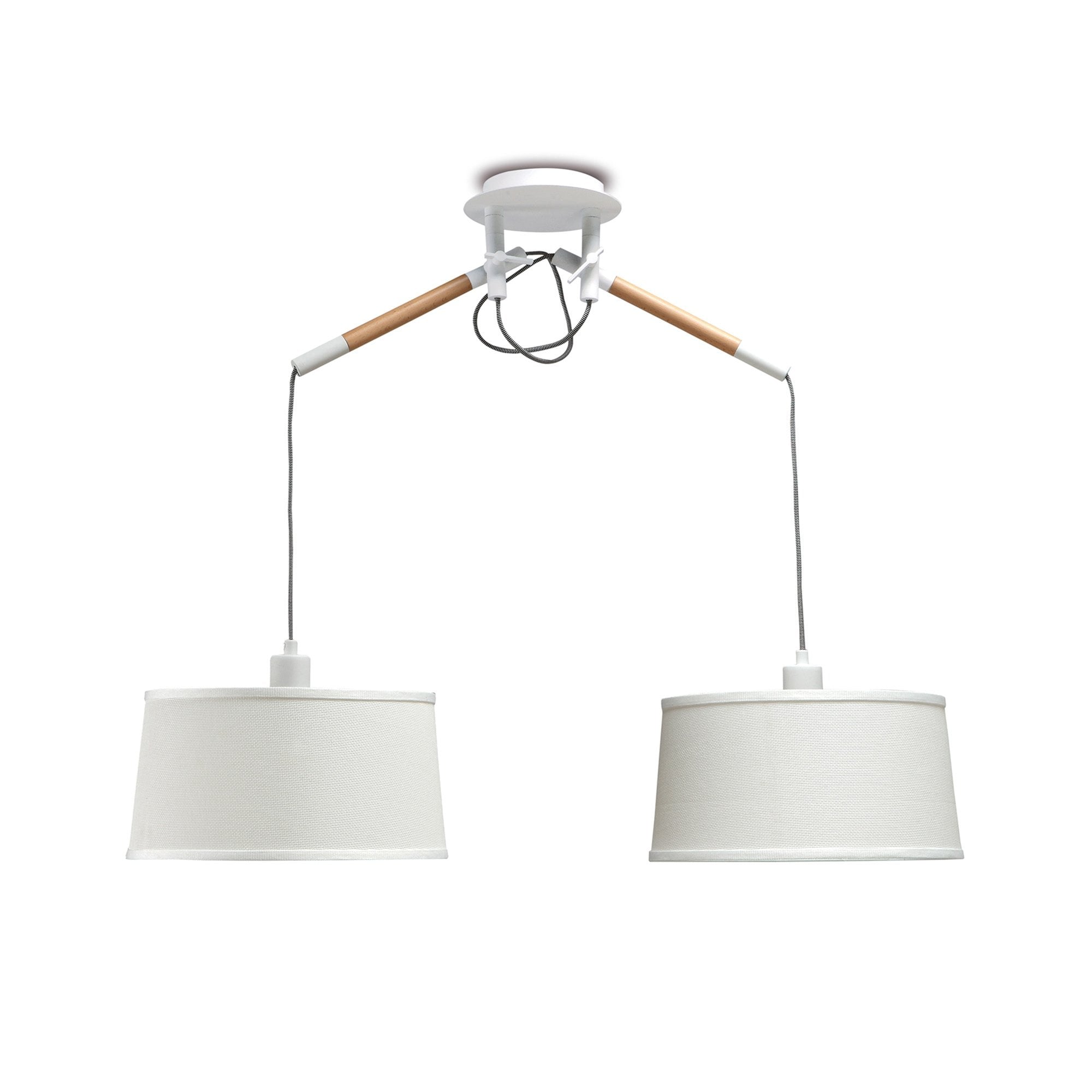 M4930 Nordica Linear Pendant White Shade 2 Light E27 Matt White/Beech Ivory White Shades