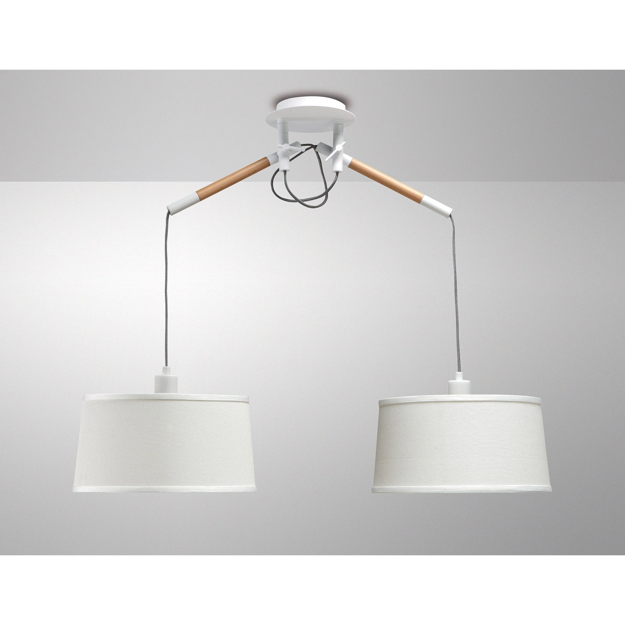M4930 Nordica Linear Pendant White Shade 2 Light E27 Matt White/Beech Ivory White Shades