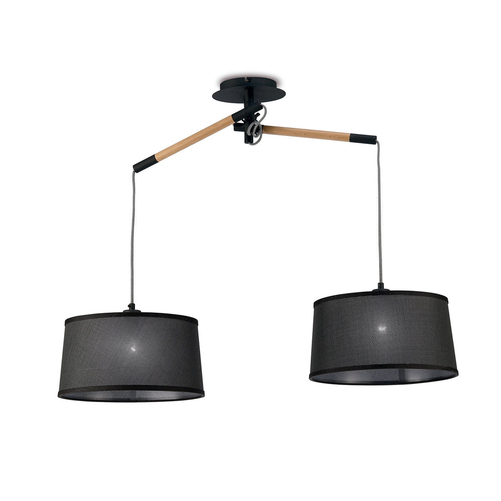 M4931 Nordica Linear Pendant Black Shade 2 Light E27 Matt Black/Beech Black Shades