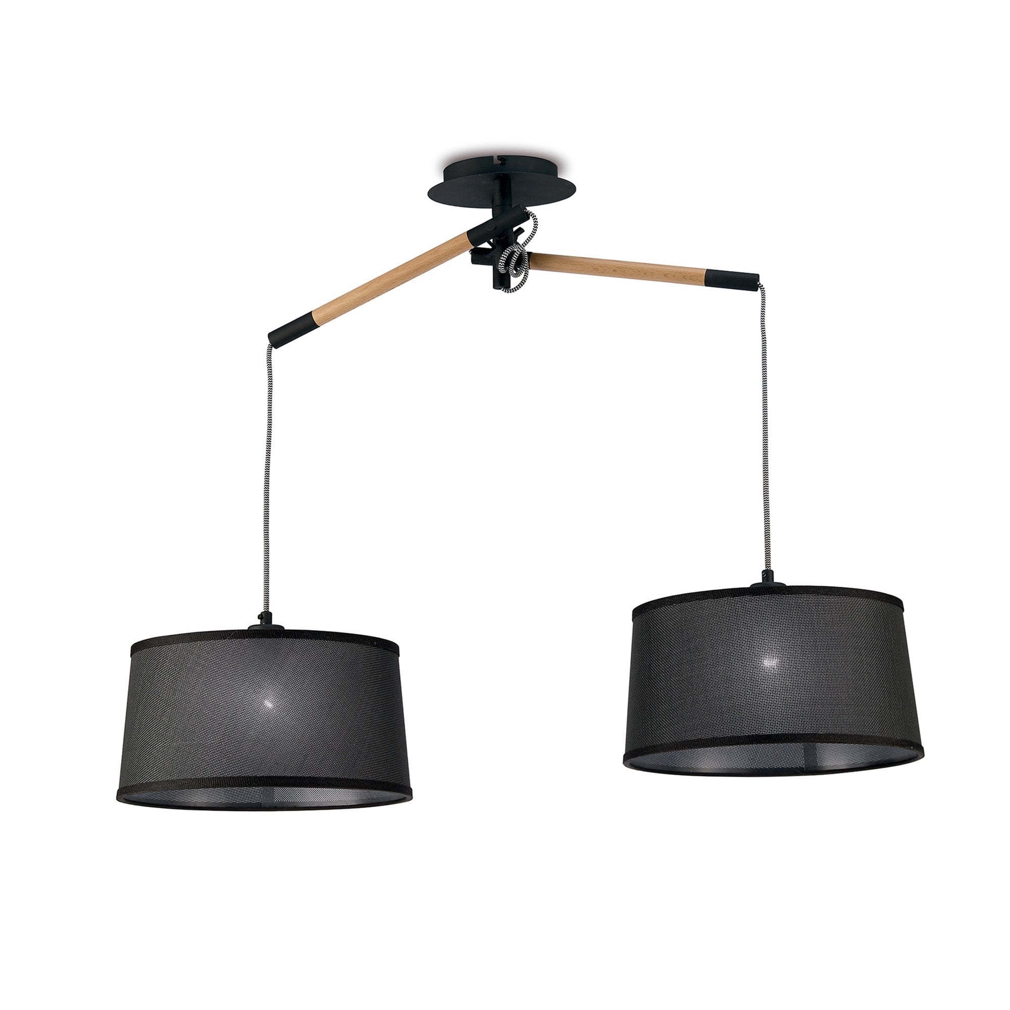 M4931 Nordica Linear Pendant Black Shade 2 Light E27 Matt Black/Beech Black Shades