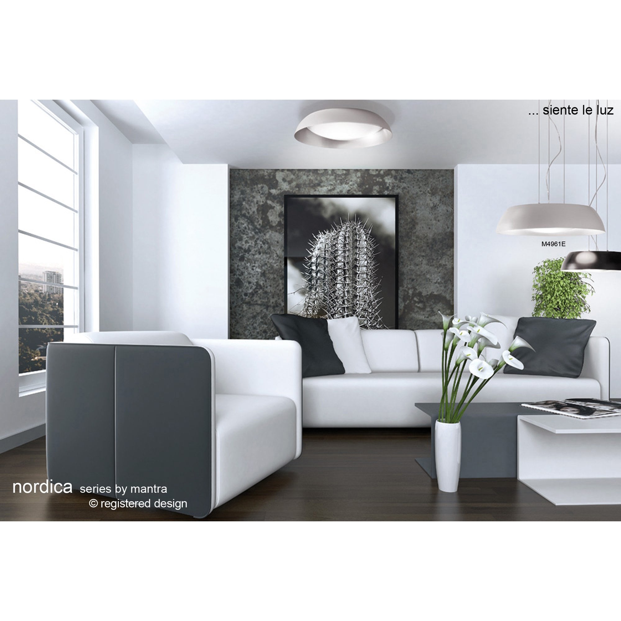 M4961 Nordica Flush Ceiling 21W LED 45CM Off White White Acrylic Ivory White Shade