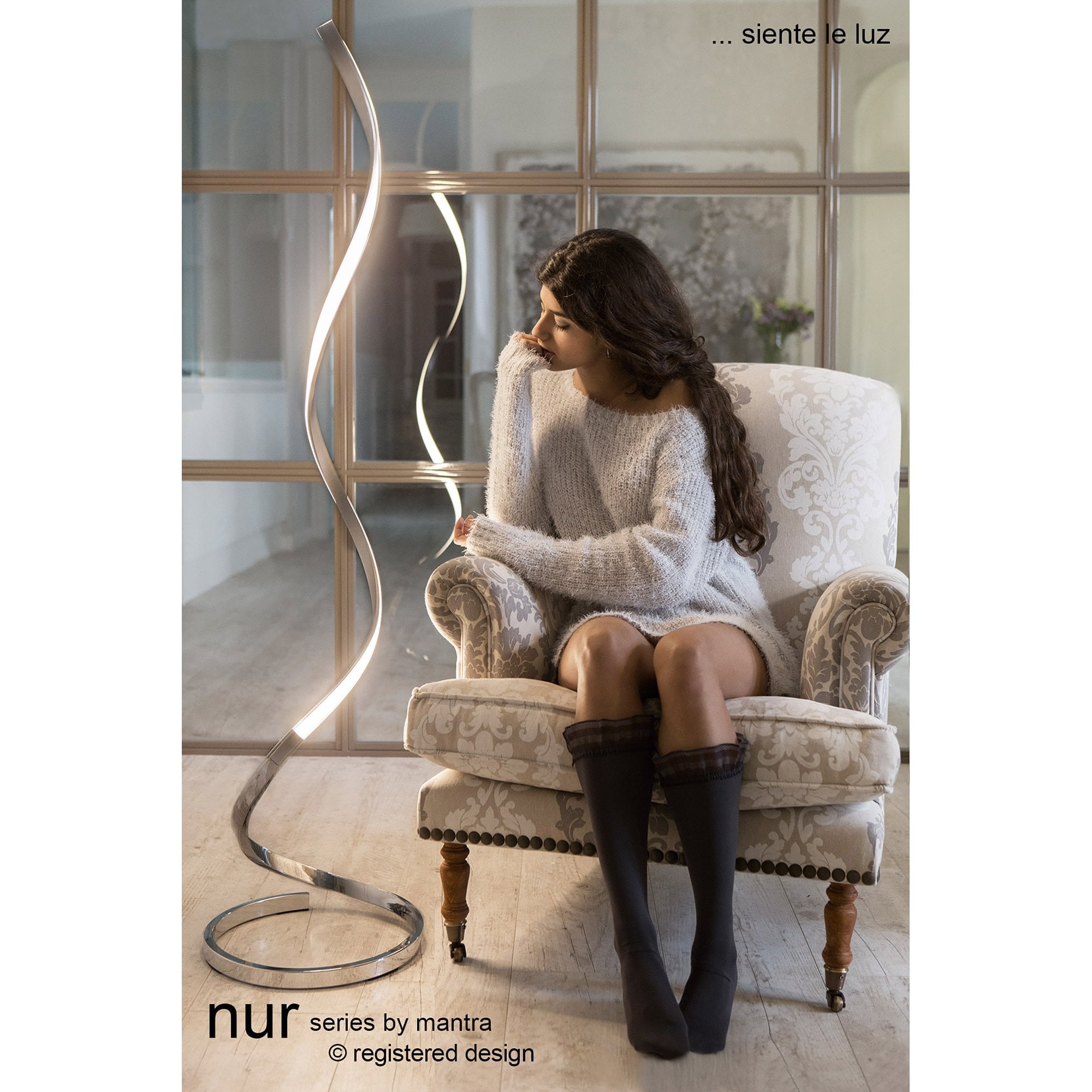 M4983 Nur Floor Lamp 20W LED Dimmable Silver/Frosted Acrylic/Polished Chrome