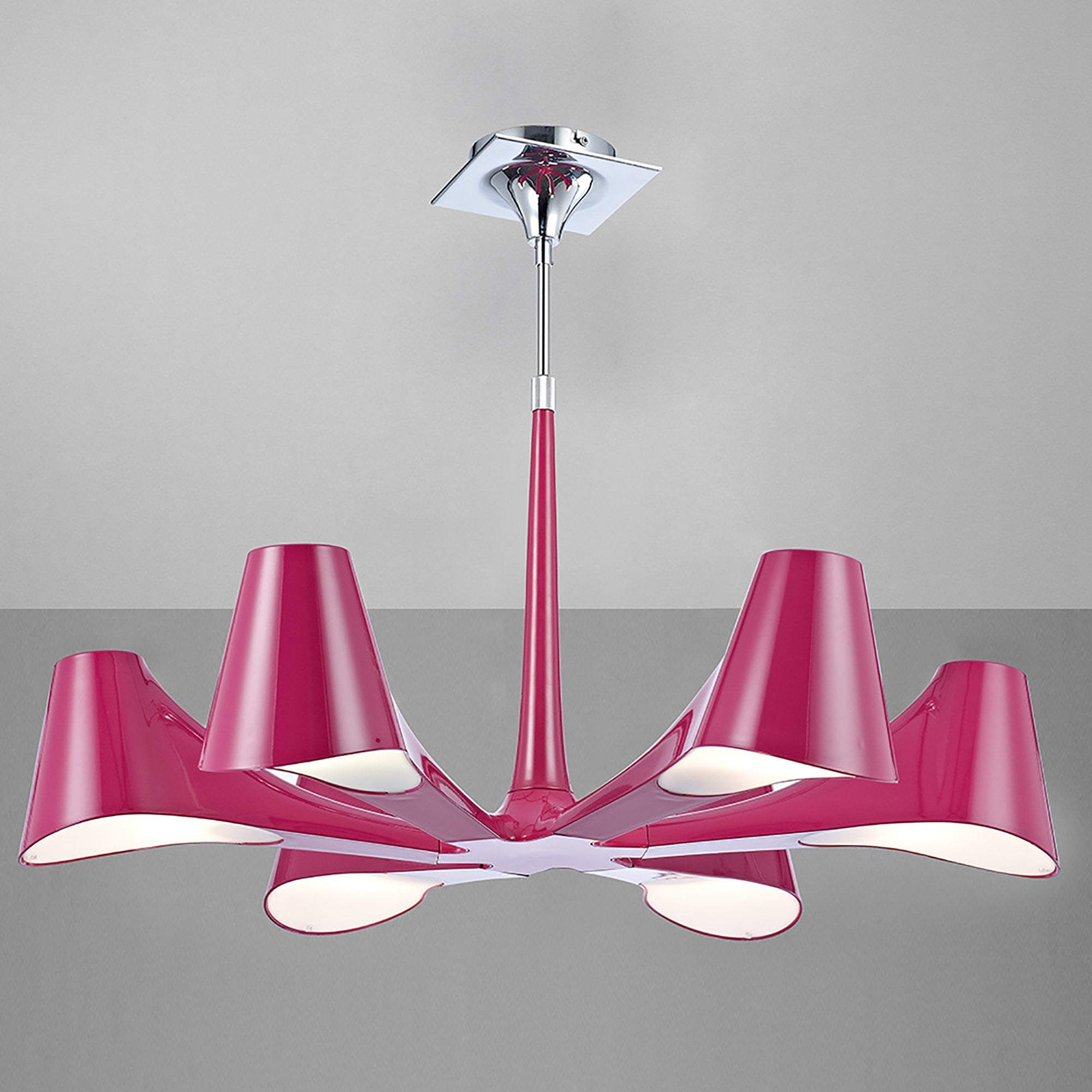 M1580/PU Ora Telescopic Convertible To Semi Flush 6 Light E27 Gloss Purple/White Acrylic/Polished Chrome