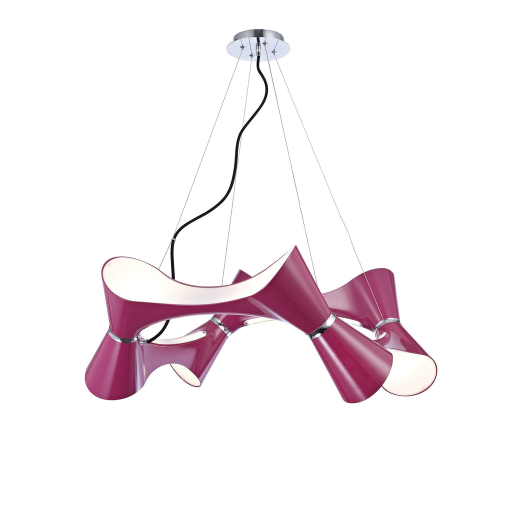 M1542/PU Ora Pendant 8 Twisted Round Light E27 Gloss Purple/White Acrylic/Polished Chrome