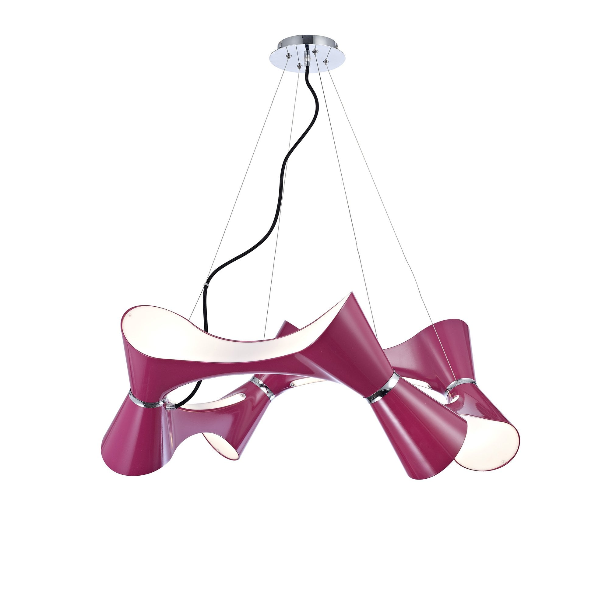M1542/PU Ora Pendant 8 Twisted Round Light E27 Gloss Purple/White Acrylic/Polished Chrome