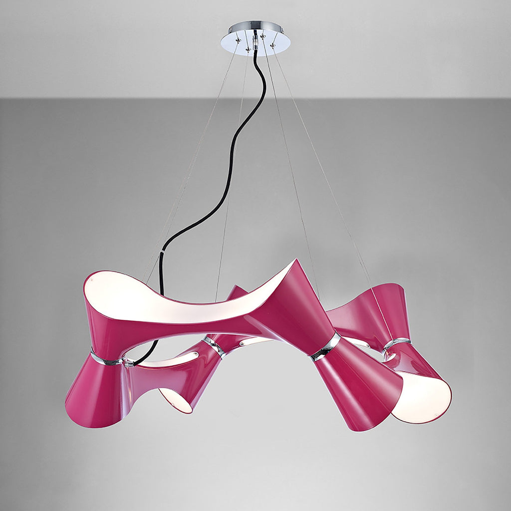 M1542/PU Ora Pendant 8 Twisted Round Light E27 Gloss Purple/White Acrylic/Polished Chrome