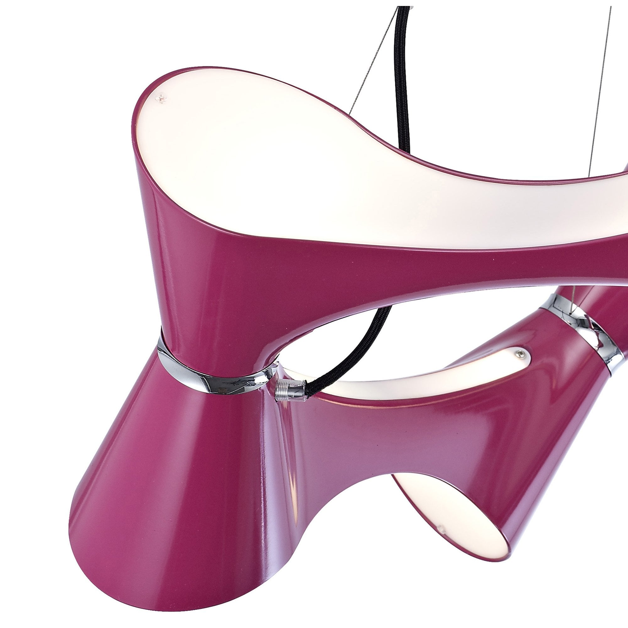 M1542/PU Ora Pendant 8 Twisted Round Light E27 Gloss Purple/White Acrylic/Polished Chrome