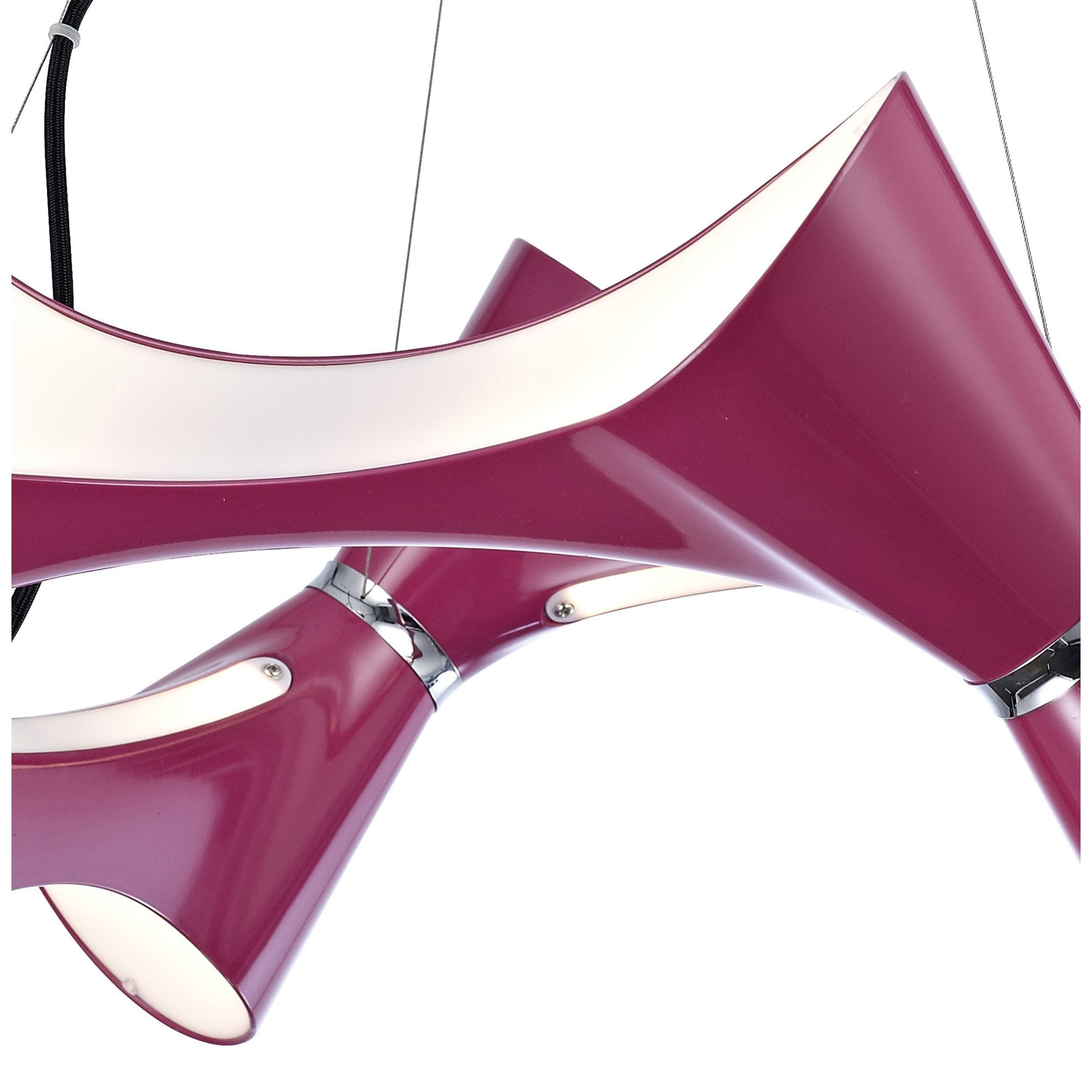 M1542/PU Ora Pendant 8 Twisted Round Light E27 Gloss Purple/White Acrylic/Polished Chrome