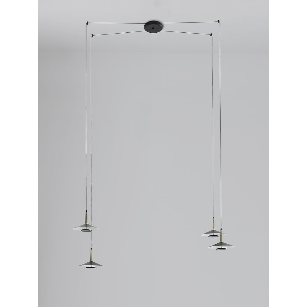 M7307 Orion 4 Light Linear Pendant 32W LED Black /Antique Brass