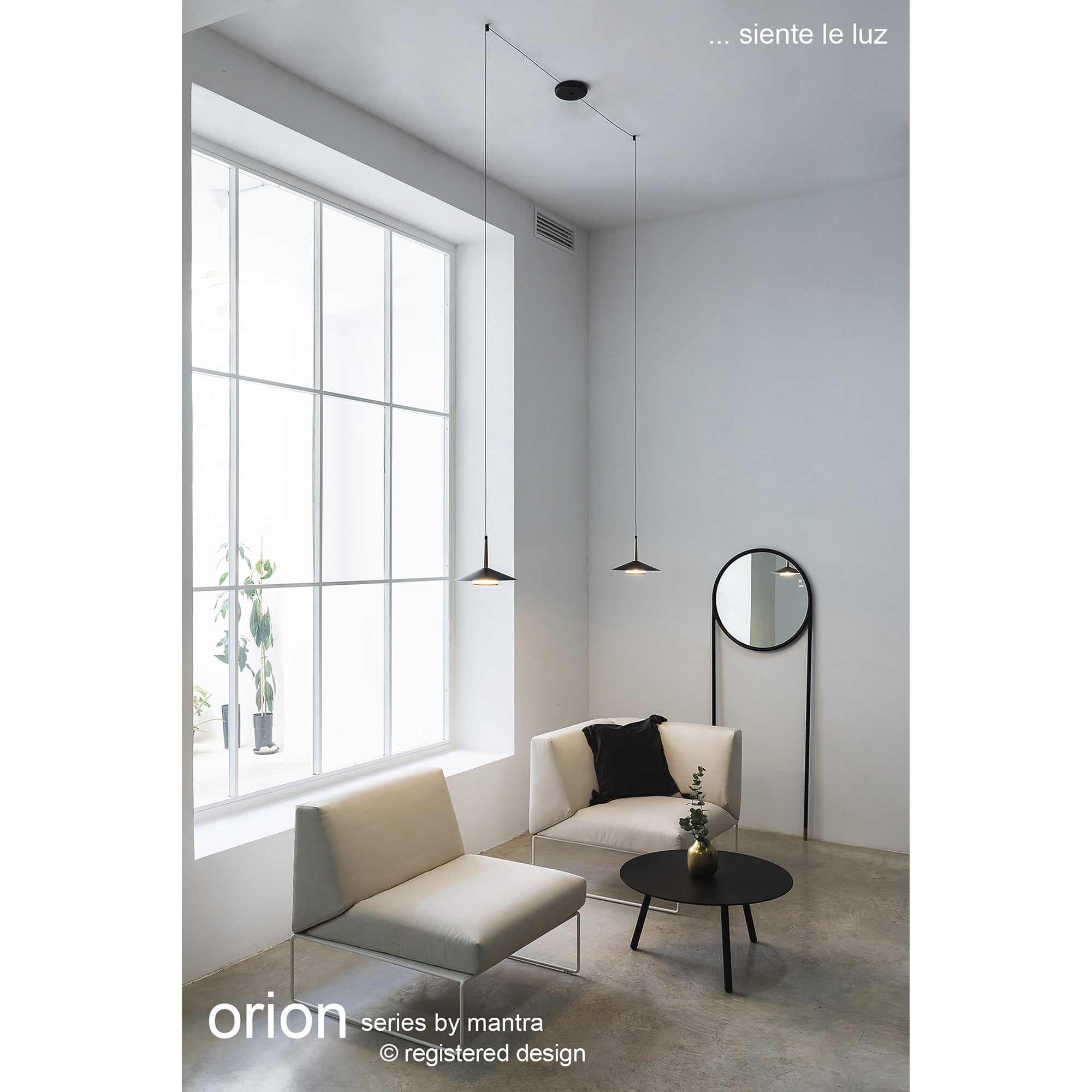 M7307 Orion 4 Light Linear Pendant 32W LED Black /Antique Brass