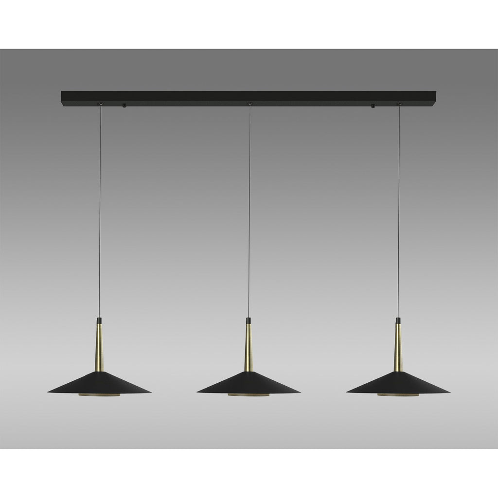 M7475 Orion 3 Light Linear Pendant 24W LED Black/Antique Brass