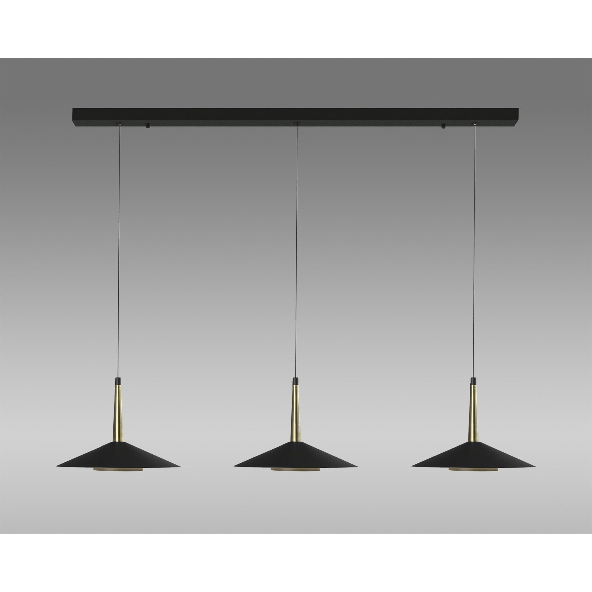 M7475 Orion 3 Light Linear Pendant 24W LED Black/Antique Brass