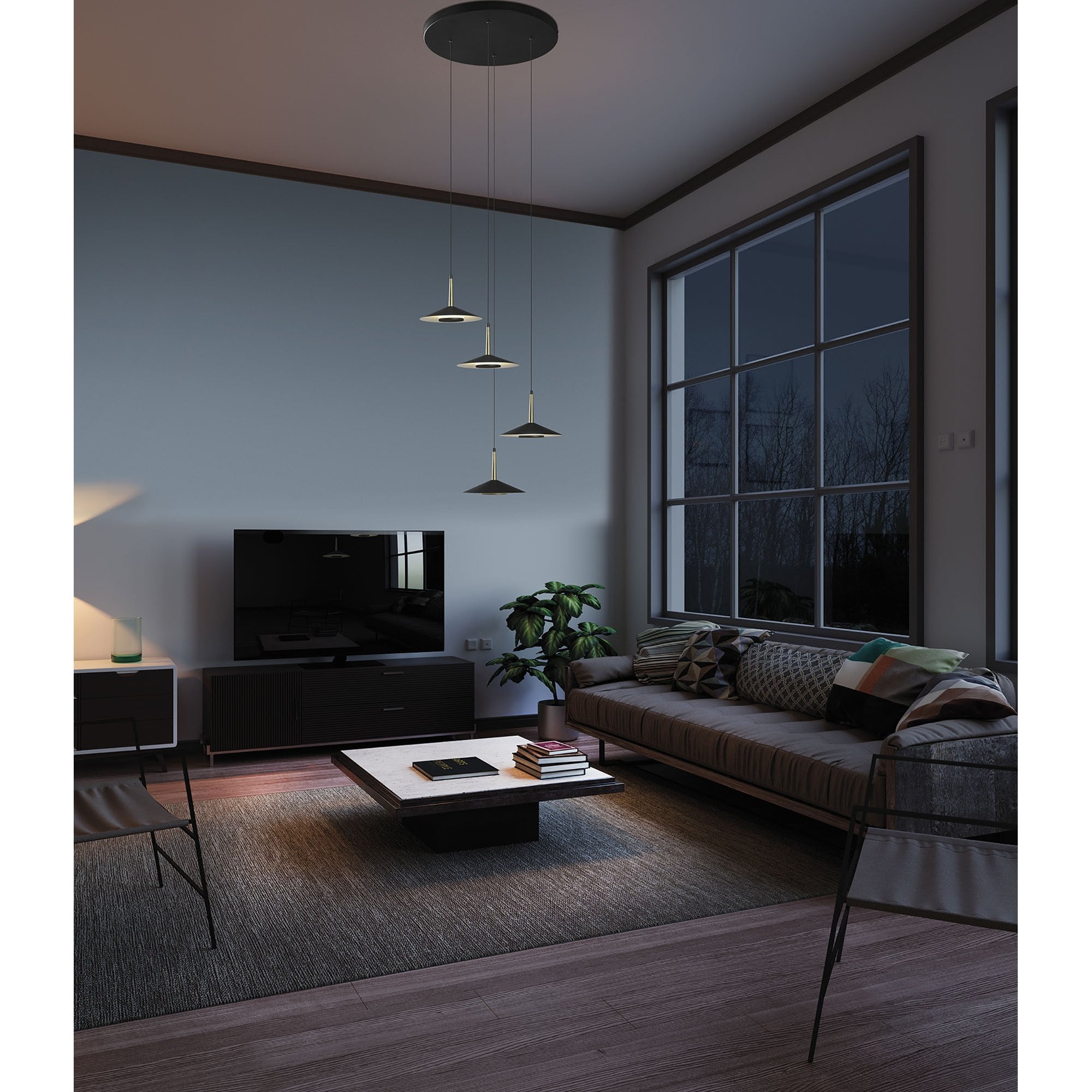 M7475 Orion 3 Light Linear Pendant 24W LED Black/Antique Brass