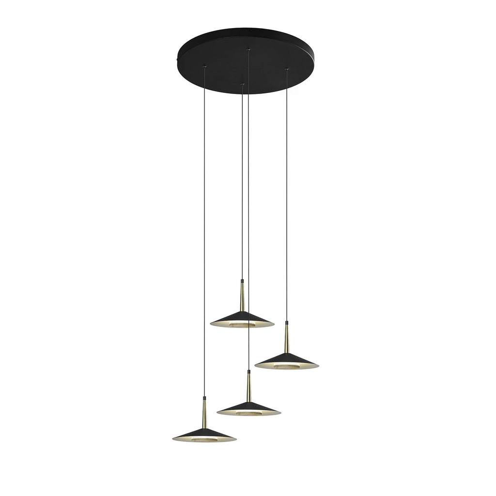 M7476 Orion 4 Light Round Pendant 32W LED Black/Antique Brass