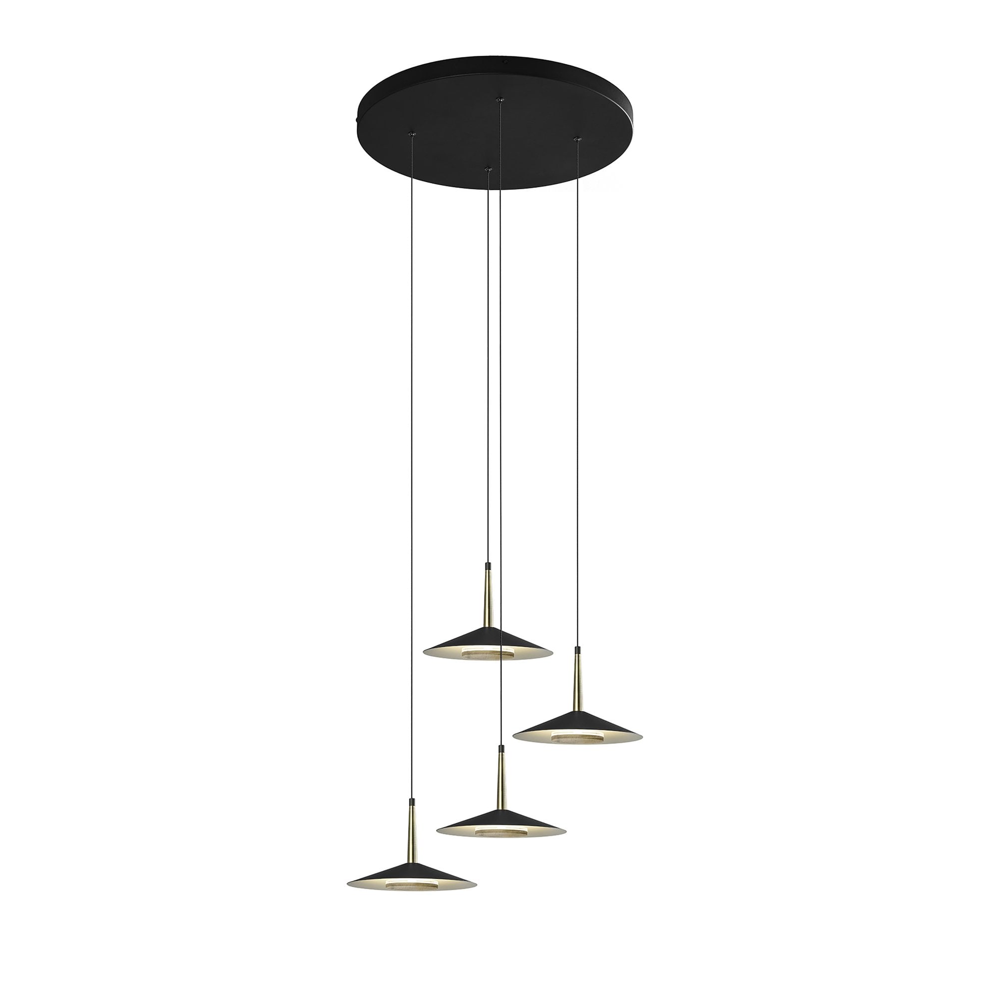 M7476 Orion 4 Light Round Pendant 32W LED Black/Antique Brass