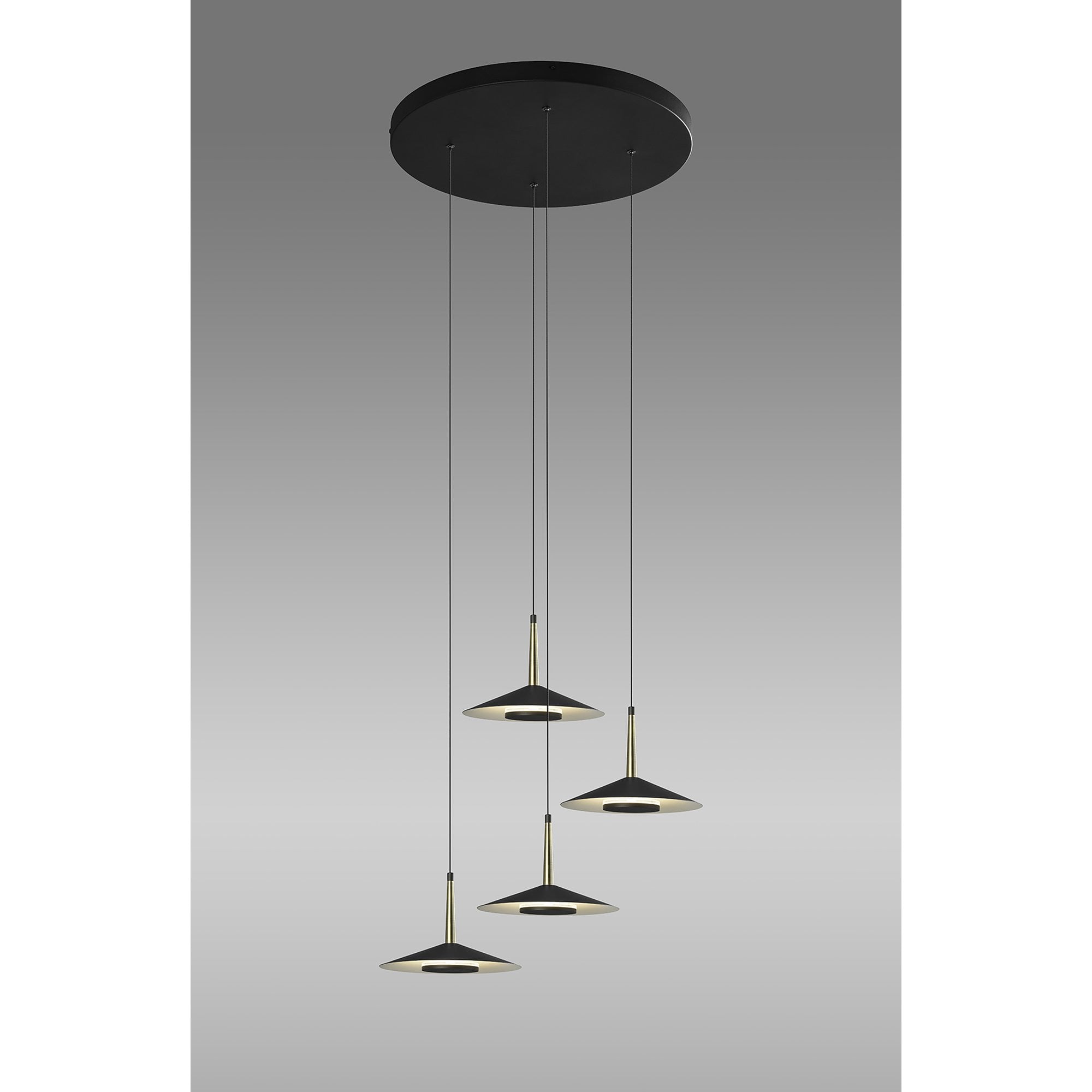 M7476 Orion 4 Light Round Pendant 32W LED Black/Antique Brass