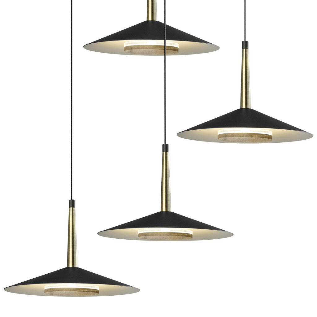 M7476 Orion 4 Light Round Pendant 32W LED Black/Antique Brass