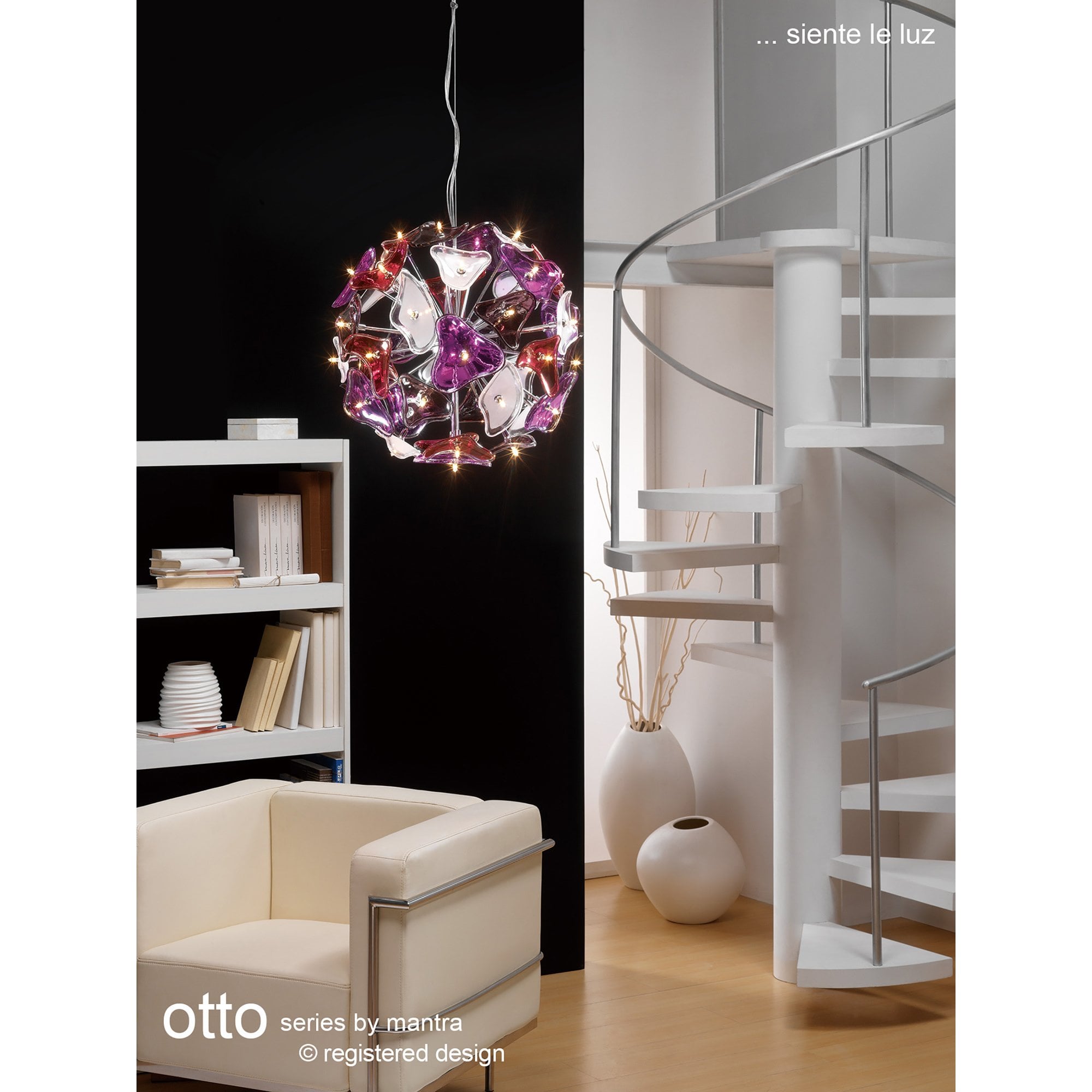 M0713 Otto Ceiling 21 Light G4 Polished Chrome/Frosted Glass/Black Glass
