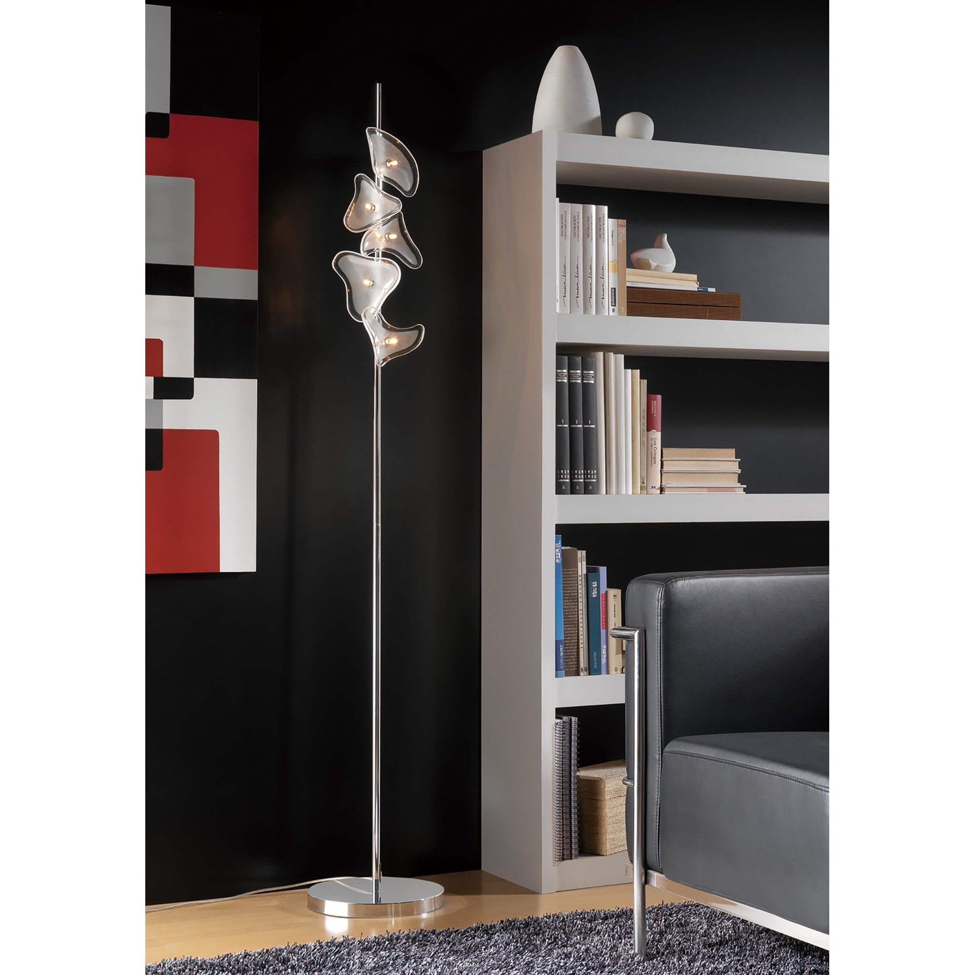 M0713 Otto Ceiling 21 Light G4 Polished Chrome/Frosted Glass/Black Glass