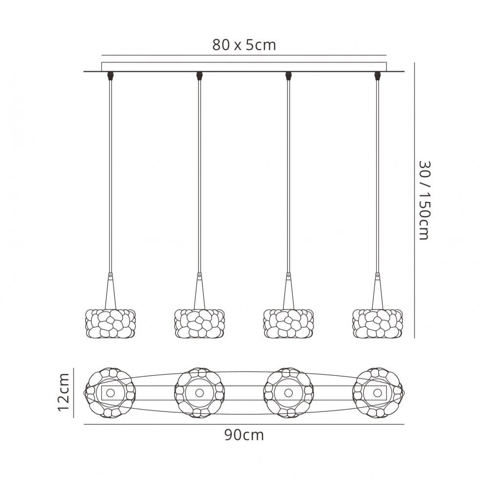 M3920 O2 Linear Pendant 4 Light G9 Line Polished Chrome