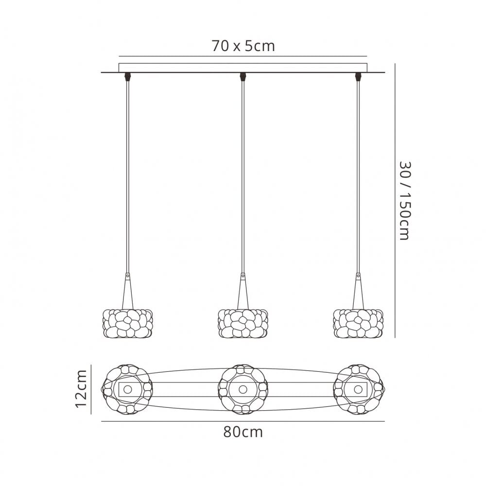 M3921 O2 Linear Pendant 3 Light G9 Line Small Polished Chrome