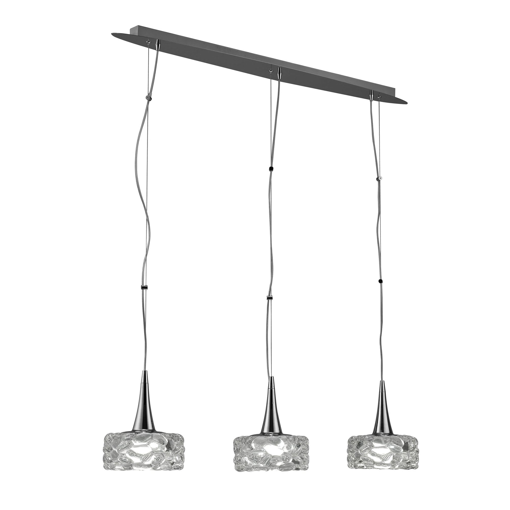 M3931 O2 Linear Pendant 3 Light E27 Line Large Polished Chrome