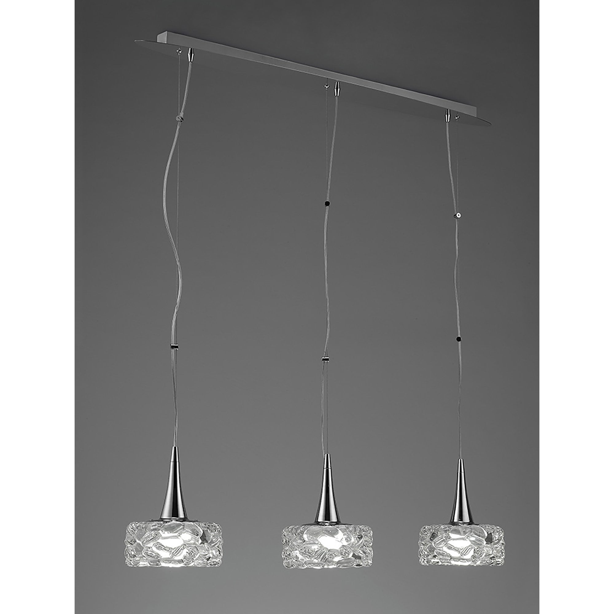 M3931 O2 Linear Pendant 3 Light E27 Line Large Polished Chrome