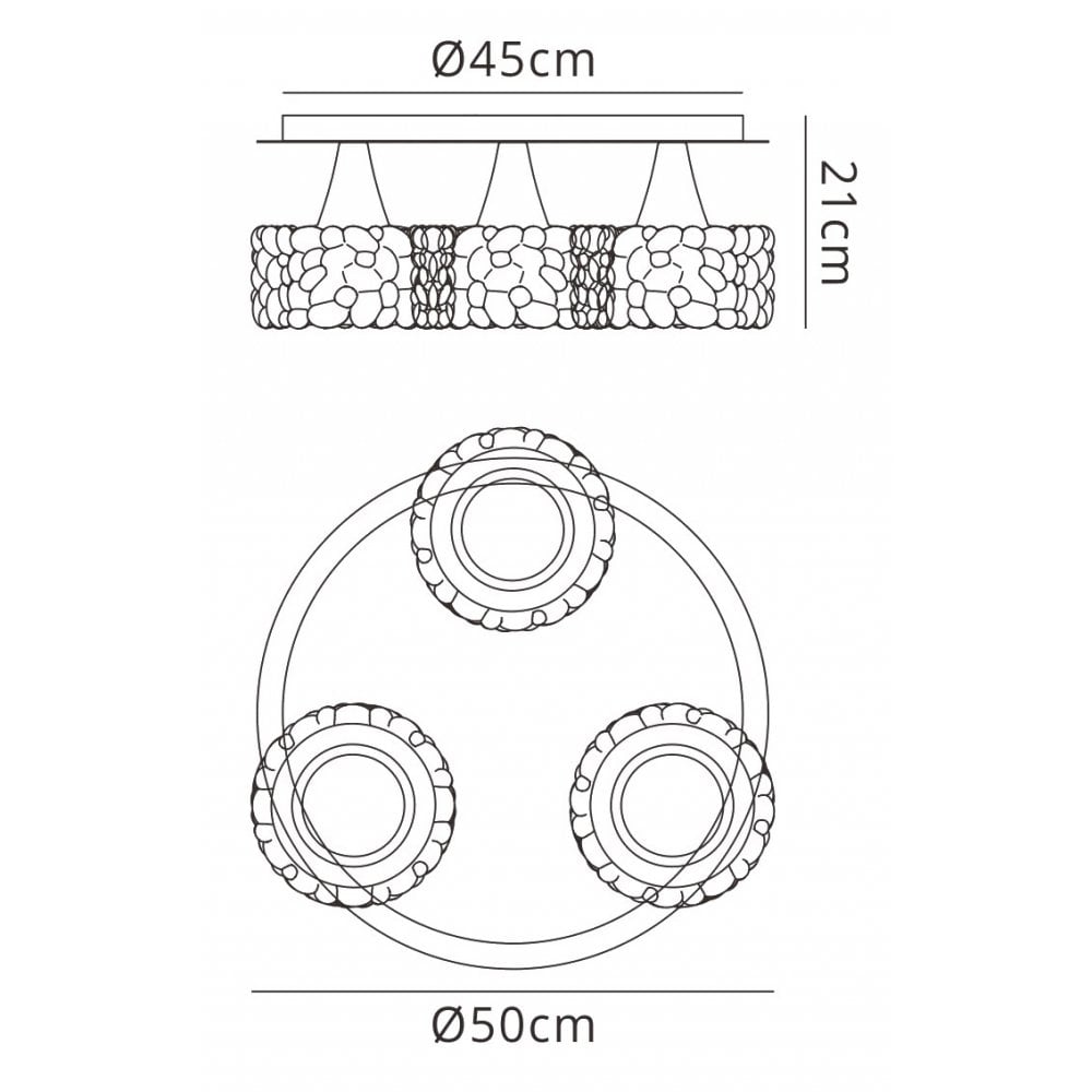 M3935 O2 Flush Ceiling 3 Light E27 Large Polished Chrome