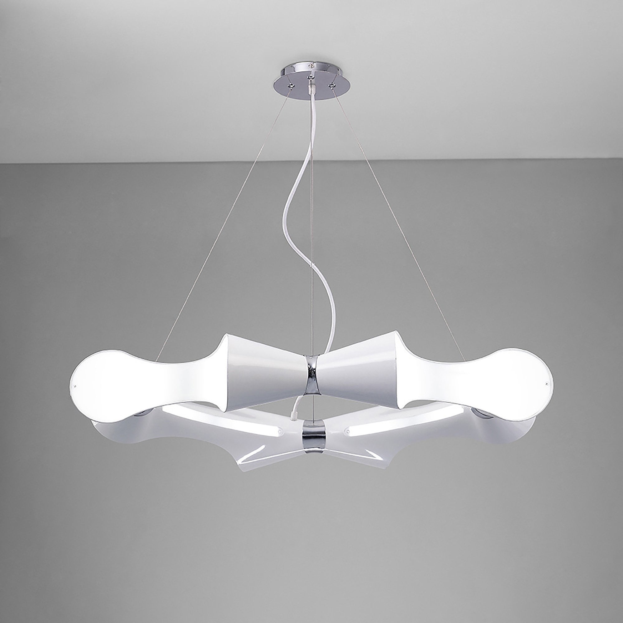 M1541 Ora Pendant 8 Flat Round Light E27 Gloss White/White Acrylic/Polished Chrome