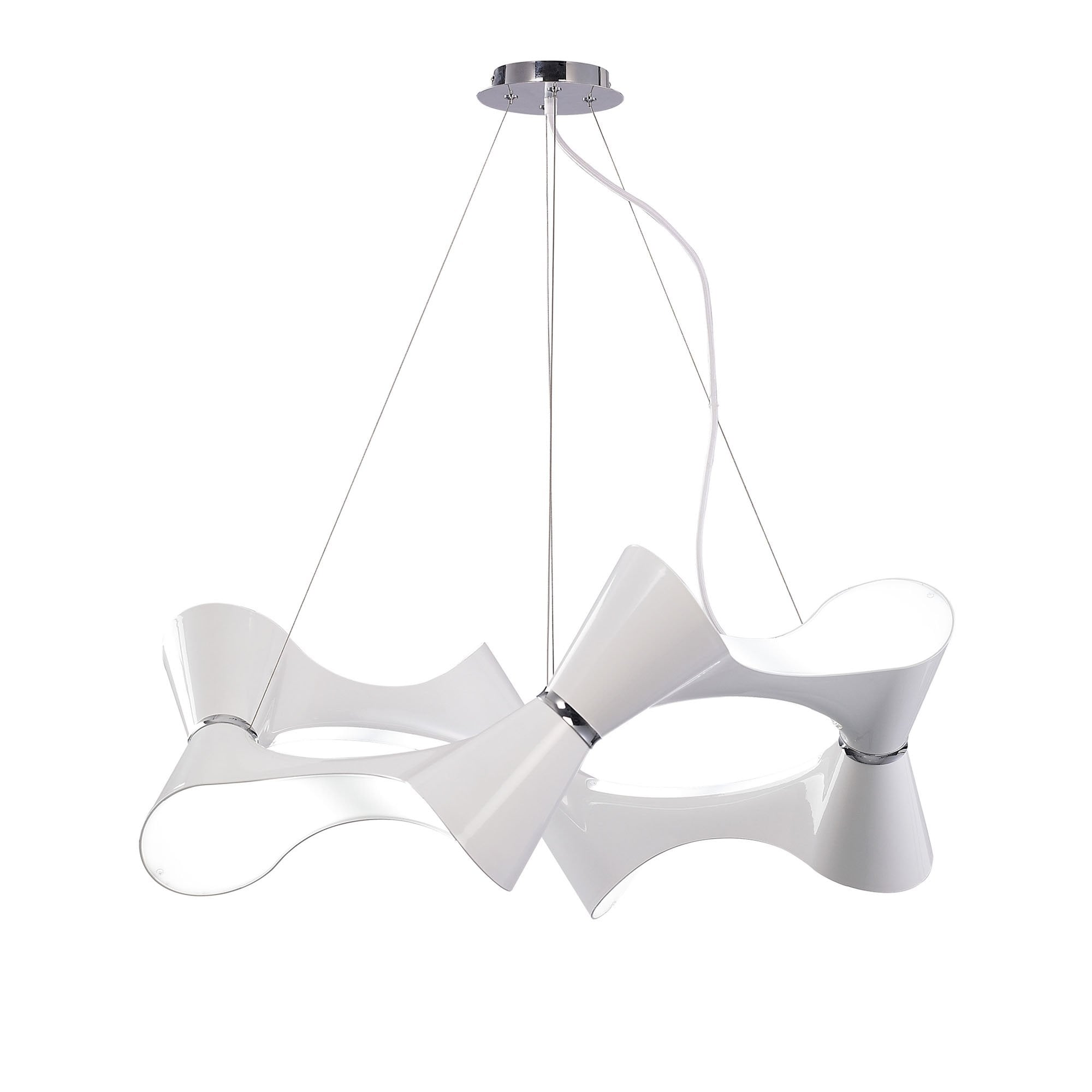 M1542 Ora Pendant 8 Twisted Round Light E27 Gloss White / White Acrylic / Polished Chrome