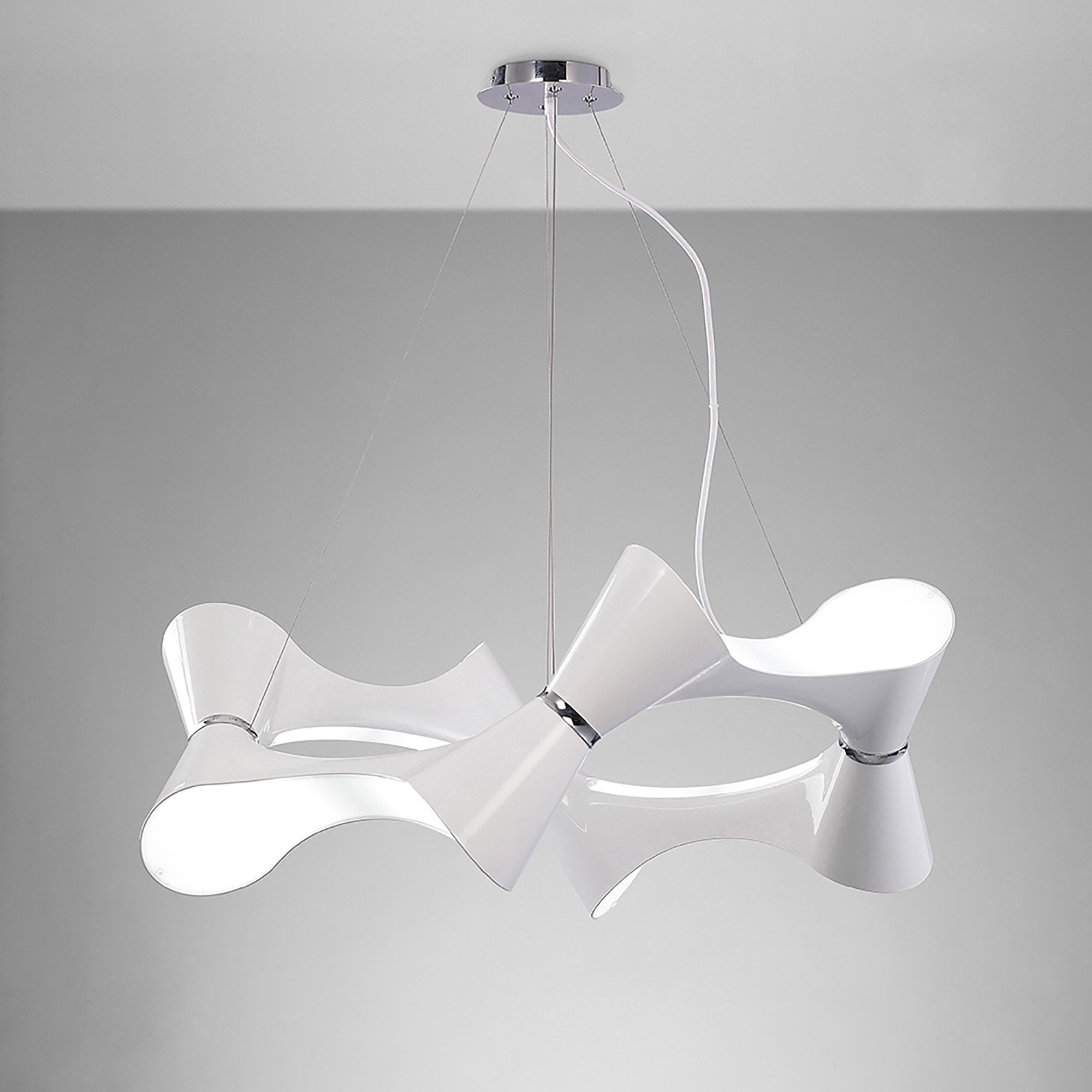M1542 Ora Pendant 8 Twisted Round Light E27 Gloss White / White Acrylic / Polished Chrome