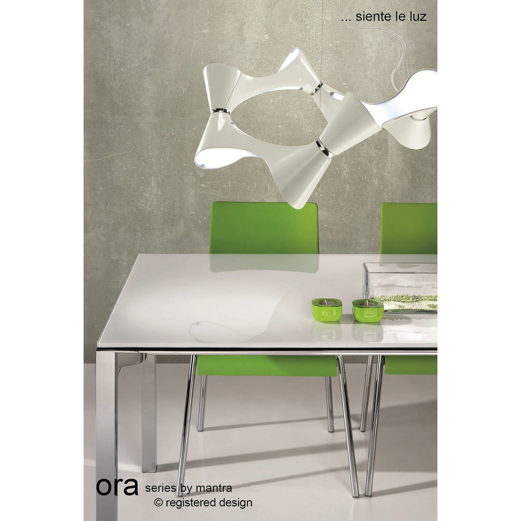 M1542 Ora Pendant 8 Twisted Round Light E27 Gloss White / White Acrylic / Polished Chrome