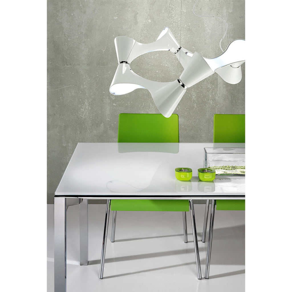 M1542 Ora Pendant 8 Twisted Round Light E27 Gloss White / White Acrylic / Polished Chrome