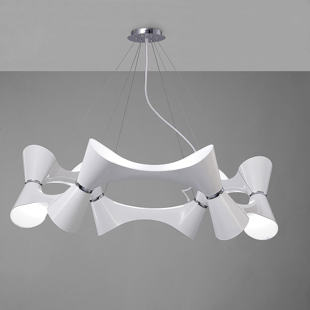 M1543 Ora Pendant 12 Twisted Round Light E27 Gloss White/White Acrylic/Polished Chrome
