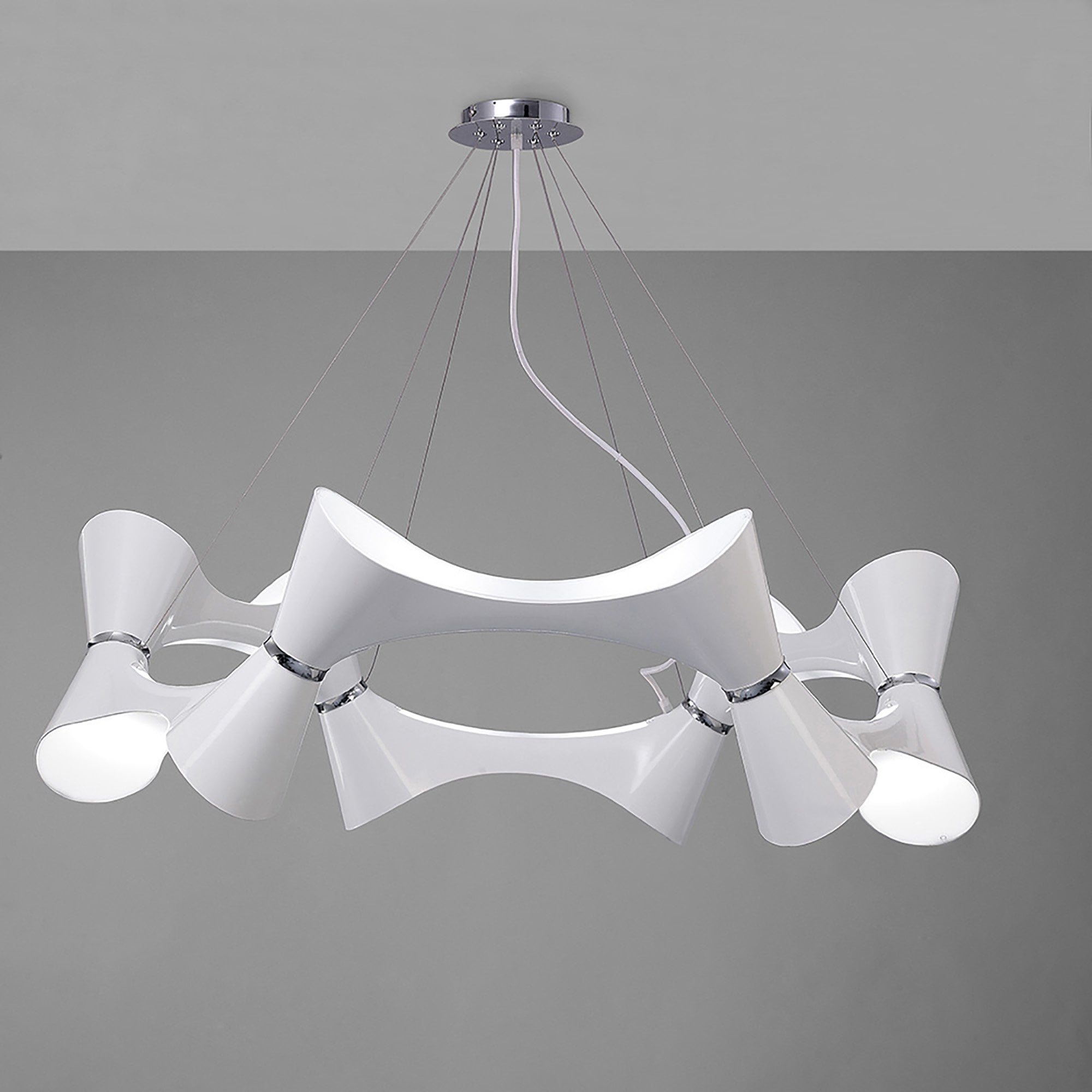 M1543 Ora Pendant 12 Twisted Round Light E27 Gloss White/White Acrylic/Polished Chrome