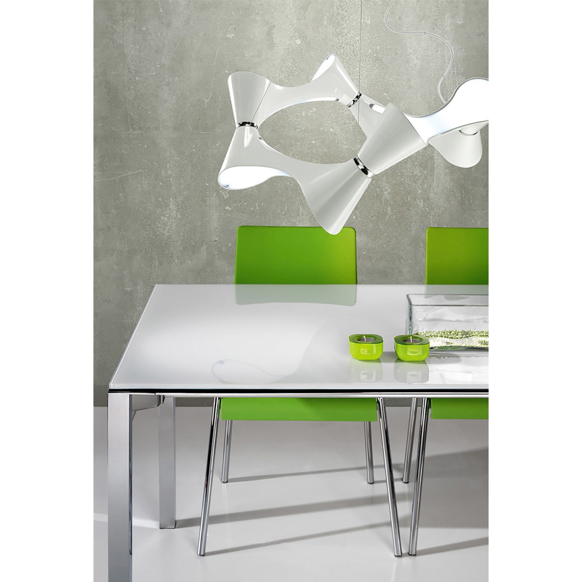 M1543 Ora Pendant 12 Twisted Round Light E27 Gloss White/White Acrylic/Polished Chrome