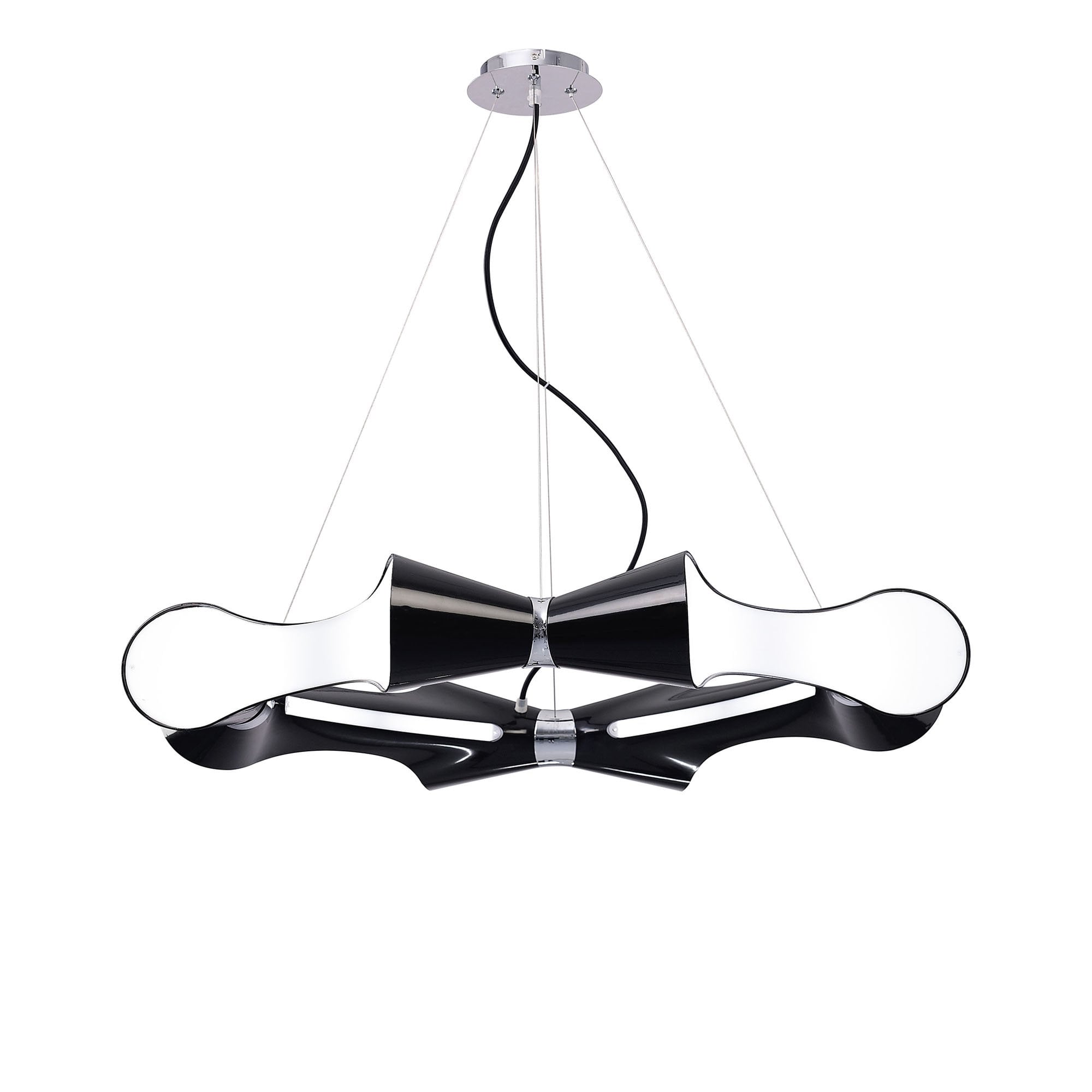 M1551 Ora Pendant 8 Flat Round Light E27 Gloss Black/White Acrylic/Polished Chrome