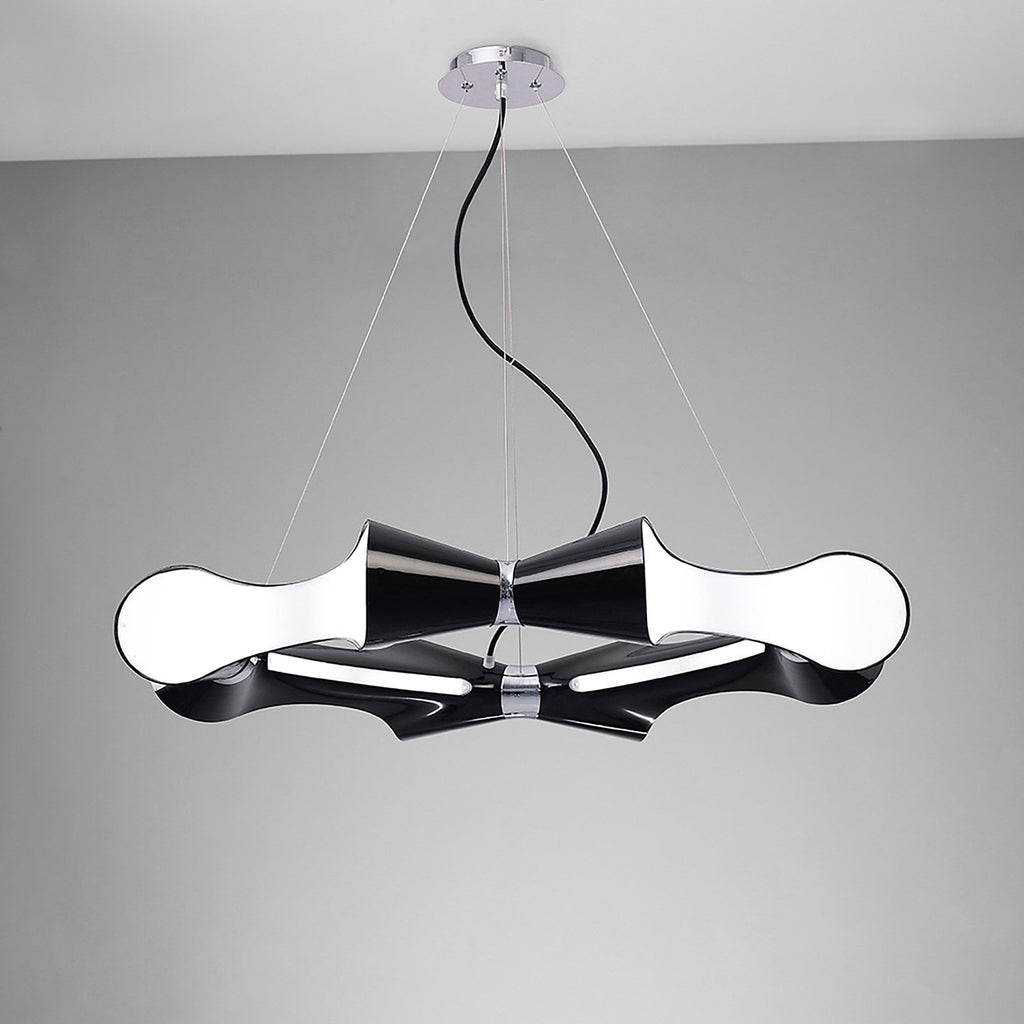 M1551 Ora Pendant 8 Flat Round Light E27 Gloss Black/White Acrylic/Polished Chrome