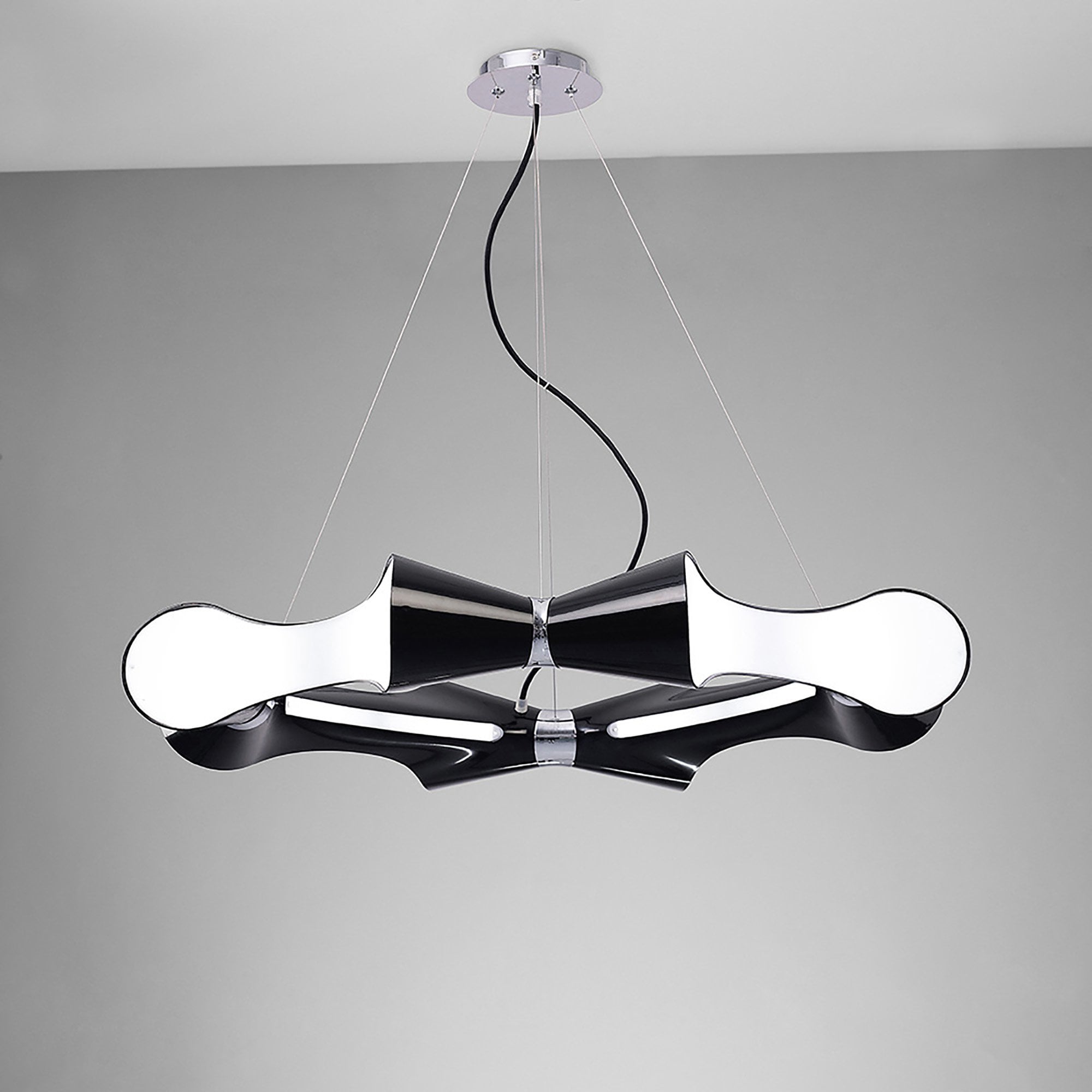 M1551 Ora Pendant 8 Flat Round Light E27 Gloss Black/White Acrylic/Polished Chrome