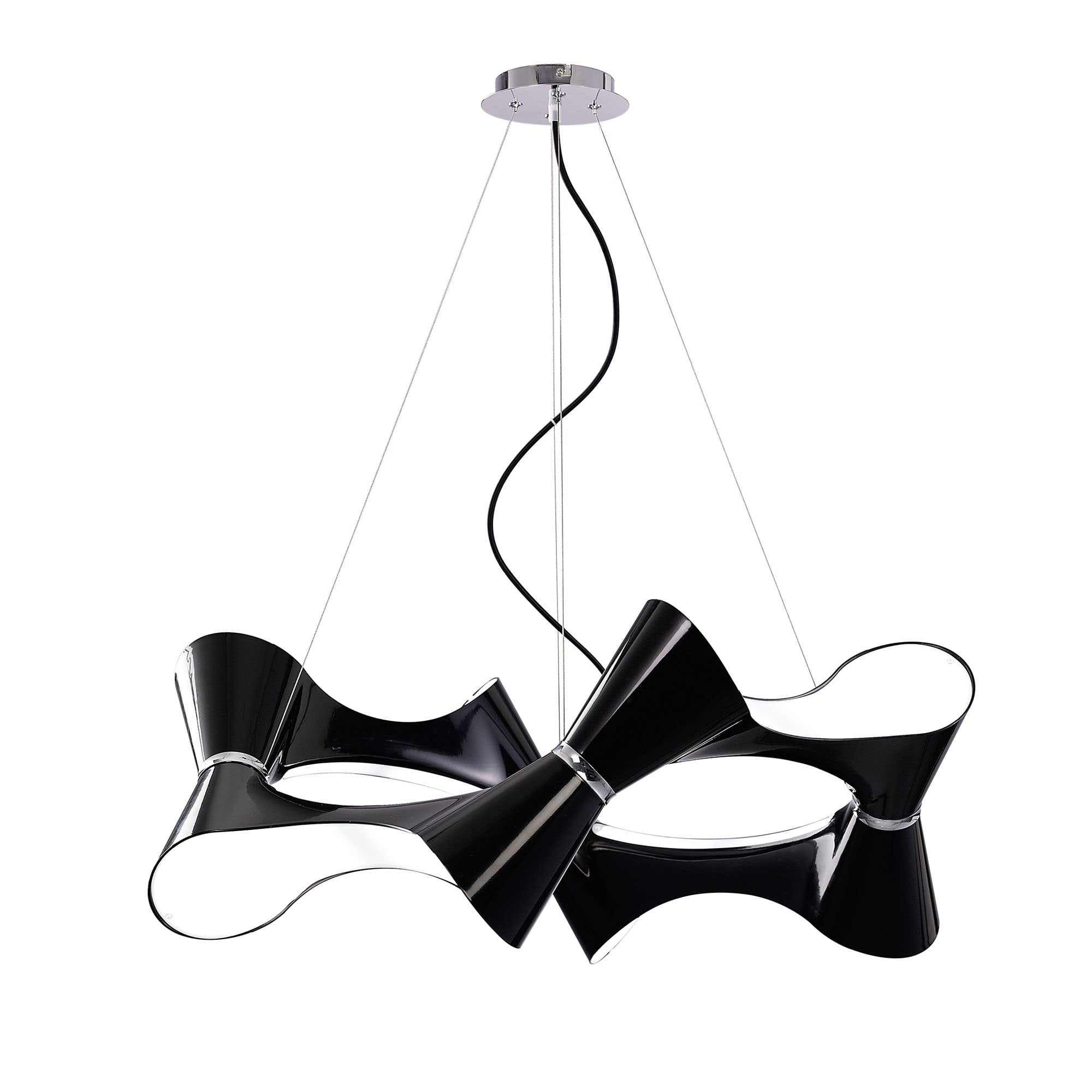 M1552 Ora Pendant 8 Twisted Round Light E27 Gloss Black/White Acrylic/Polished Chrome