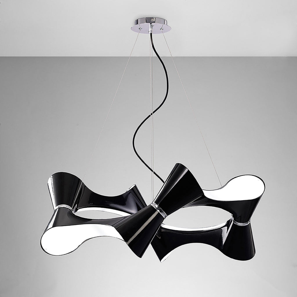 M1552 Ora Pendant 8 Twisted Round Light E27 Gloss Black/White Acrylic/Polished Chrome
