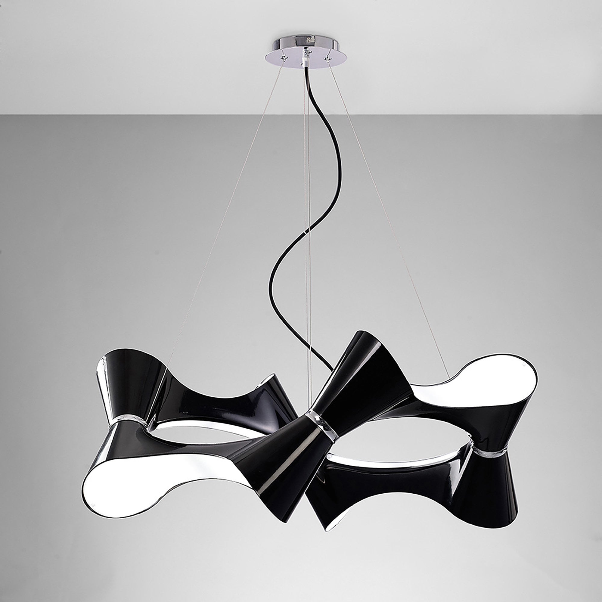 M1552 Ora Pendant 8 Twisted Round Light E27 Gloss Black/White Acrylic/Polished Chrome