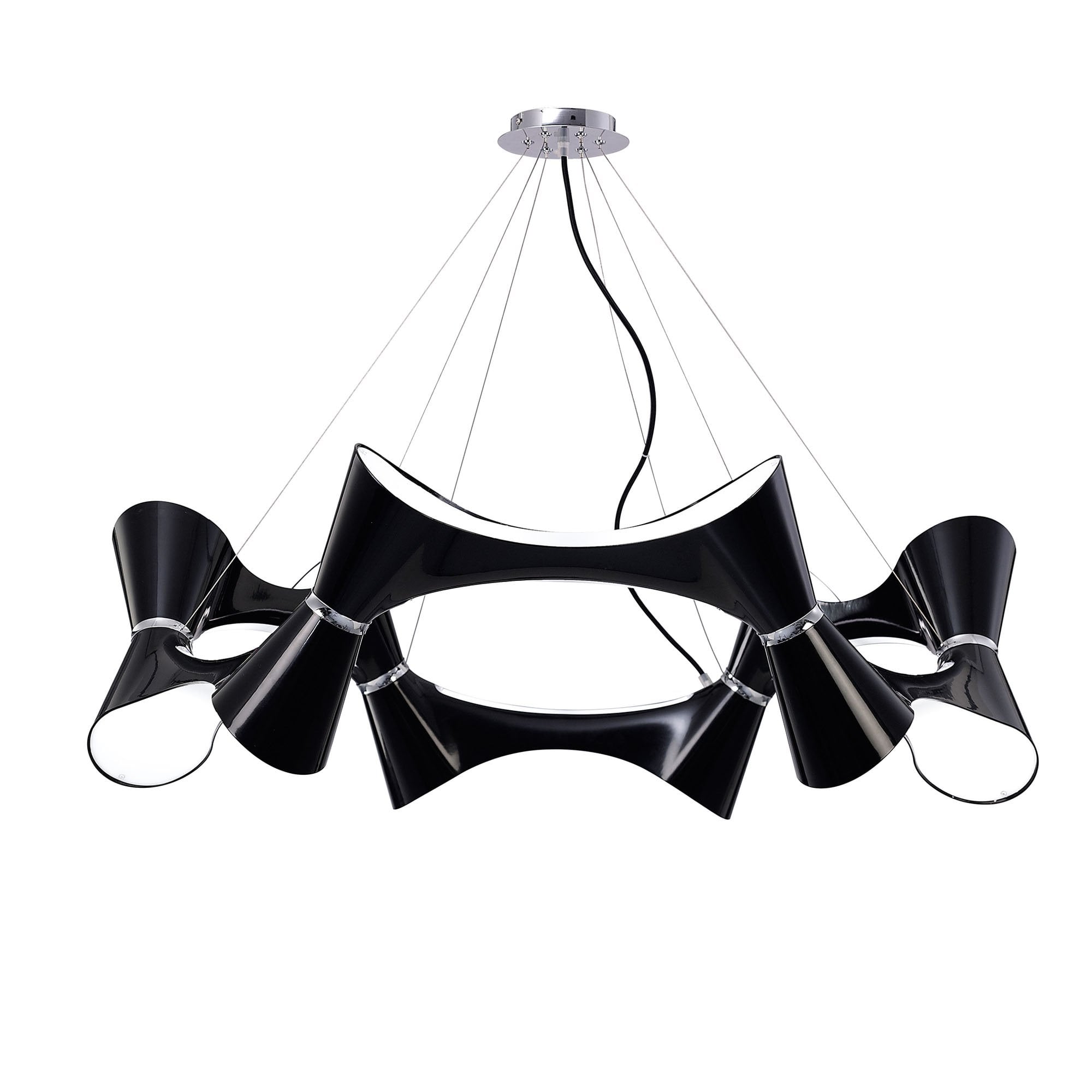 M1553 Ora Pendant 12 Twisted Round Light E27 Gloss Black/White Acrylic/Polished Chrome