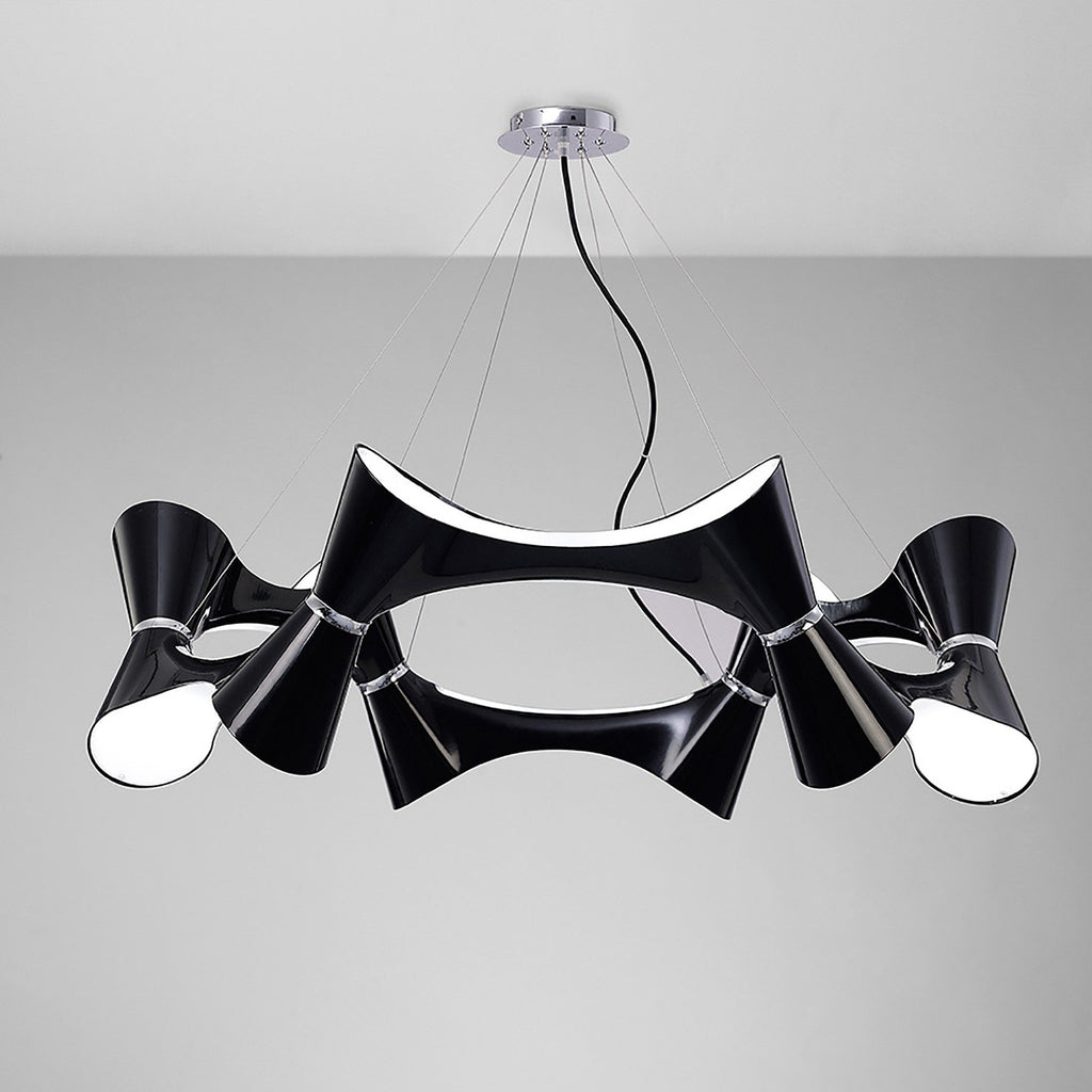 M1553 Ora Pendant 12 Twisted Round Light E27 Gloss Black/White Acrylic/Polished Chrome